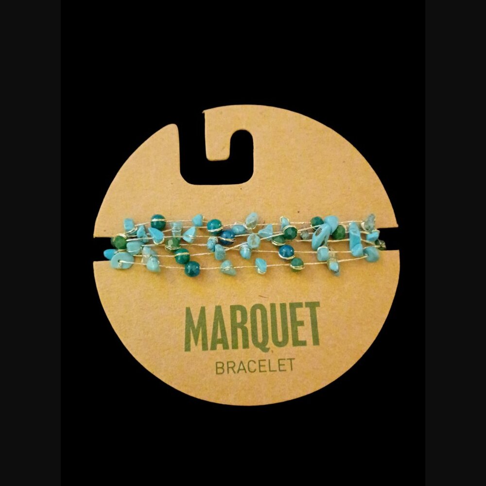 Marquet Akha Sarah Fair Trade Natural Stone Wire Wrap 6 Strand Bracelet NWT